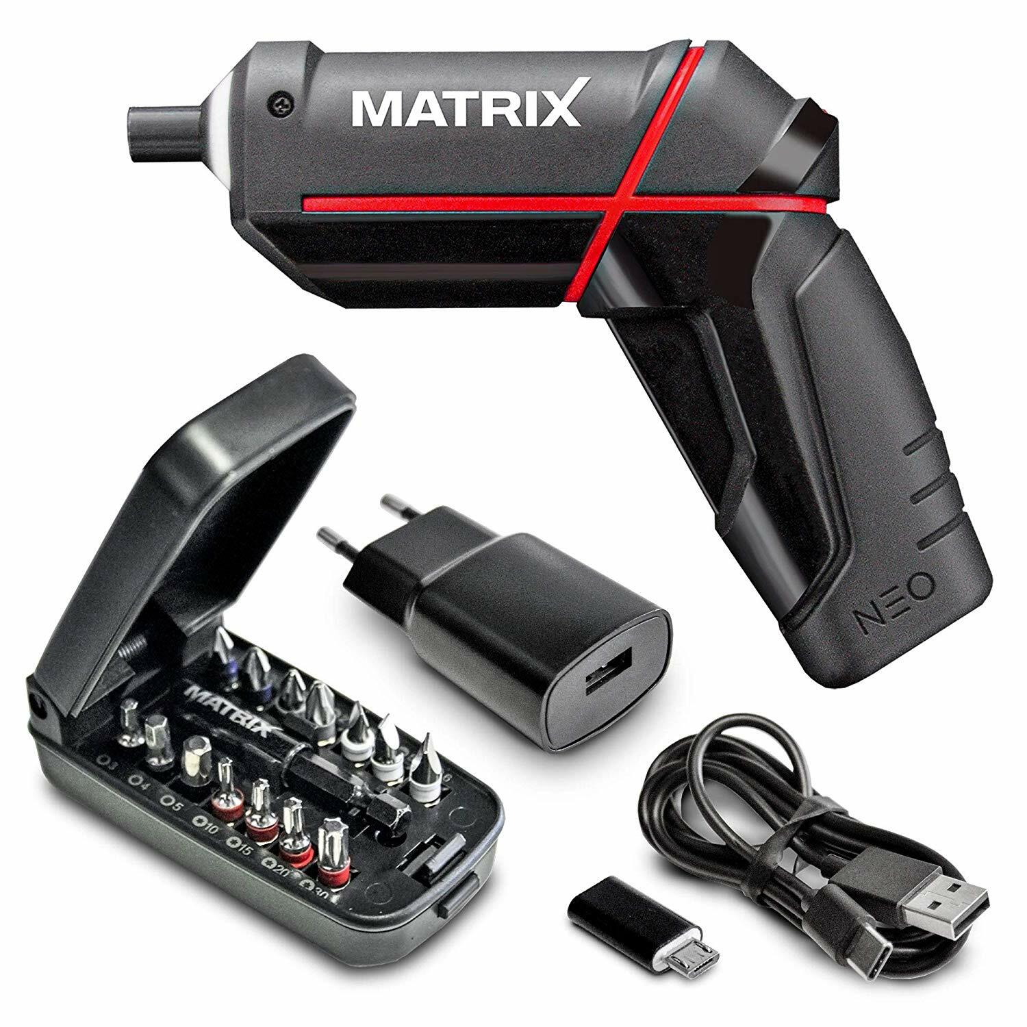 Matrix Akkuschrauber Neo 4 Volt, 5,5 Nm Drehmoment, Powerbank , Zubehör, Bits