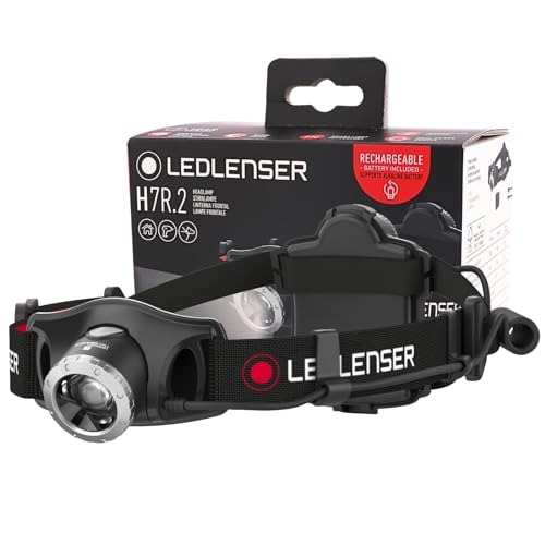 Ledlenser H7R.2 Stirnlampe Led, Aufladbar Mit Lithium Akku, Auch Mit 4Xaaa Batterien Nutzbar, Fokussierbar, 300 Lumen, Stufenlos Dimmbar, Leuchtweite