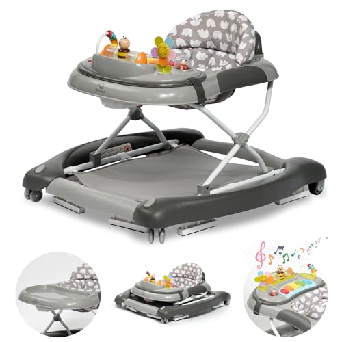 Bronea 4-In-1 Gehfrei Baby Ab 6 Monate | Lauflernwagen Mit Schaukelfunktion Und Spielpaneel Mit Musik | Höhenverstellbare Und Klappbar | Lauflernhilfe