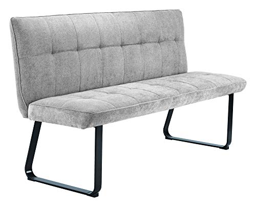 Byliving Sitz-Bank Talea, Stoff, Nosagfederung, Untergestell Metall Schwarz Pulverbeschichtet, Hoher Sitzkomfort, Webstoff, Grau, B 160, H 92, T 59 Cm