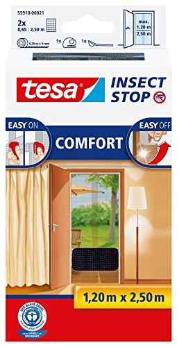 Tesa Insect Stop Comfort Fliegengitter Für Türen - Insektenschutz Tür Mit Klettband - Fliegen Netz Ohne Bohren, Anthrazit ( 2 X 65 Cm )120 Cm X 250 Cm