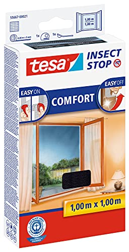 Tesa Insect Stop Comfort Fliegengitter Für Fenster - Insektenschutz Mit Klettband Selbstklebend - Fliegen Netz Ohne Bohren - Anthrazit (Durchsichtig),