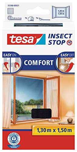 Tesa Insect Stop Comfort Fliegengitter Für Fenster - Insektenschutz Mit Klettband Selbstklebend - Fliegen Netz Ohne Bohren - Anthrazit (Durchsichtig),