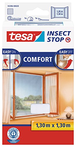 Tesa Insect Stop Comfort Fliegengitter Für Fenster - Insektenschutz Mit Klettband Selbstklebend - Fliegen Netz Ohne Bohren - Weiß (Leichter Sichtschut
