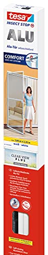 Tesa Insect Stop Alu Comfort Fliegengitter Für Türen - Insektengitter Mit Aluminium-Rahmen & Clear View - Tür Insektenschutz - Weiß, 100 Cm X 220 Cm