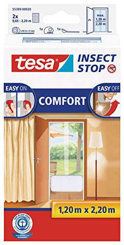 Tesa Insect Stop Comfort Fliegengitter Für Türen - Insektenschutz Tür Mit Klettband - Fliegen Netz Ohne Bohren - Weiß ( 2 X 65 Cm )120 Cm X 220 Cm