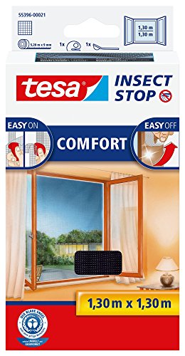 Tesa Insect Stop Comfort Fliegengitter Für Fenster - Insektenschutz Mit Klettband Selbstklebend - Fliegen Netz Ohne Bohren - Anthrazit (Durchsichtig),