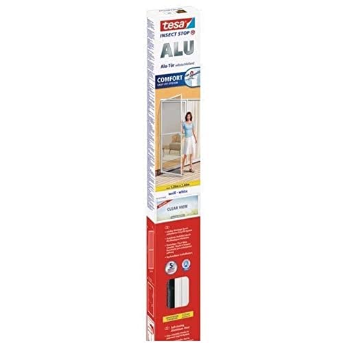 Tesa Insect Stop Alu Comfort Fliegengitter Für Türen Xl - Insektengitter Mit Aluminium-Rahmen & Clear View - Tür Insektenschutz - Weiß, 120 Cm X 240 C