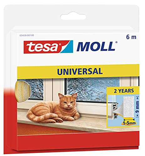 Tesamoll Universal Schaumstoff - Schaumstoffdichtung Zum Isolieren Von Spalten Im Haushalt, Selbstklebend - Weiß - 6 M X 9 Mm X 5,5 Mm