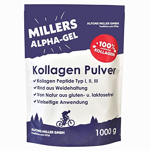 100% Reines Kollagen Pulver I Kollagen Hydrolysat Peptide Typ 1, 2, 3 I Collagen Protein I Millers Alpha-Gel 1000 G I Ohne Zusatzstoffe I In Deutschla
