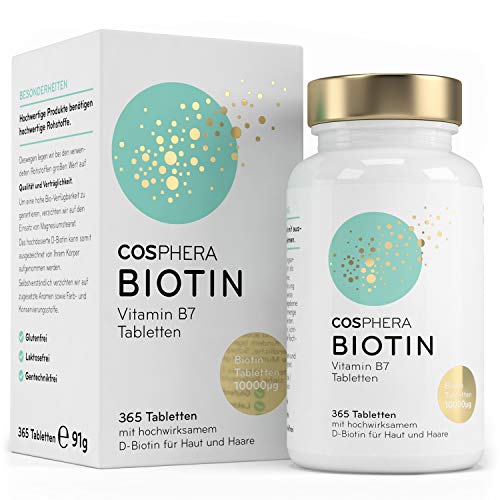 Biotin Tabletten - Hochdosiert Mit 10.000 Mcg D-Biotin Pro Tablette - 365 Vegane Tabletten Im 1-Jahresvorrat - Für Schöne Haare Und Haut - Vitamin B7 