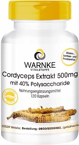 Cordyceps Extrakt 500 Mg - 120 Kapseln, Standardisiert Auf 40% Polysaccharide, Veganer Vitalpilz | Warnke Vitalstoffe