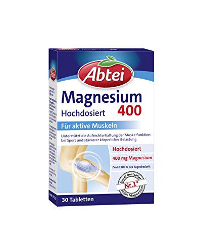 Abtei Magnesium 400 - Magnesiumtabletten Hochdosiert - Tabletten Zur Aktivierung Und Aufrechterhaltung Der Muskelfunktionen, Vegan - 30 Tabletten