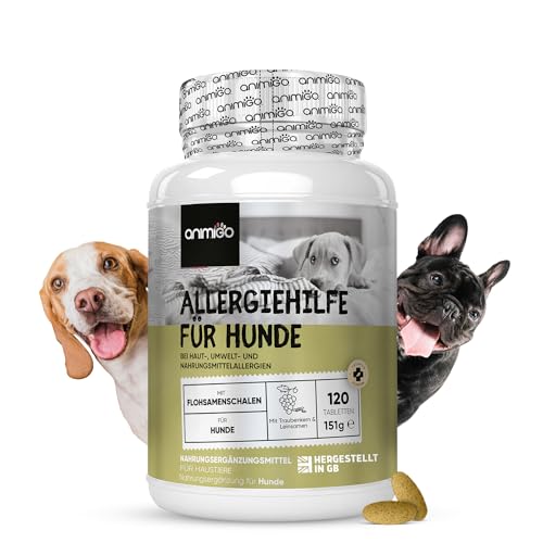 Animigo Allergie Tabletten Für Hunde - 120 Tabletten Für Verdauung, Immunsystem, Haut & Fell Allergien Bei Hunden - Mit Kurkuma, Flohsamenschalen, Lei