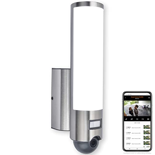 Led-Kameraleuchte Elara, Außenleuchte In Silber (Edelstahl) Mit Bewegungsmelder & Kamera, Überwachungskamera Fullhd Und Gegensprechanlage, Inkl. 16 Gb