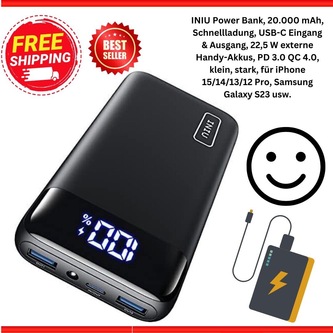 Iniu Power Bank, 2000 Ma Powerbank Klein Aber Stark 22.5W Phone & Laptop Externe