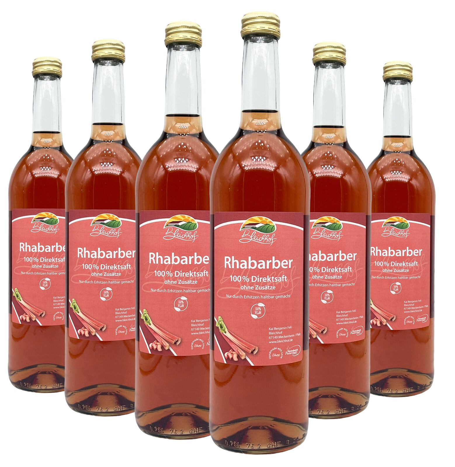Bleichhof Rhabarbersaft – 100% Direktsaft, Vegan, Ohne Zuckerzusatz (6X 0,72L)