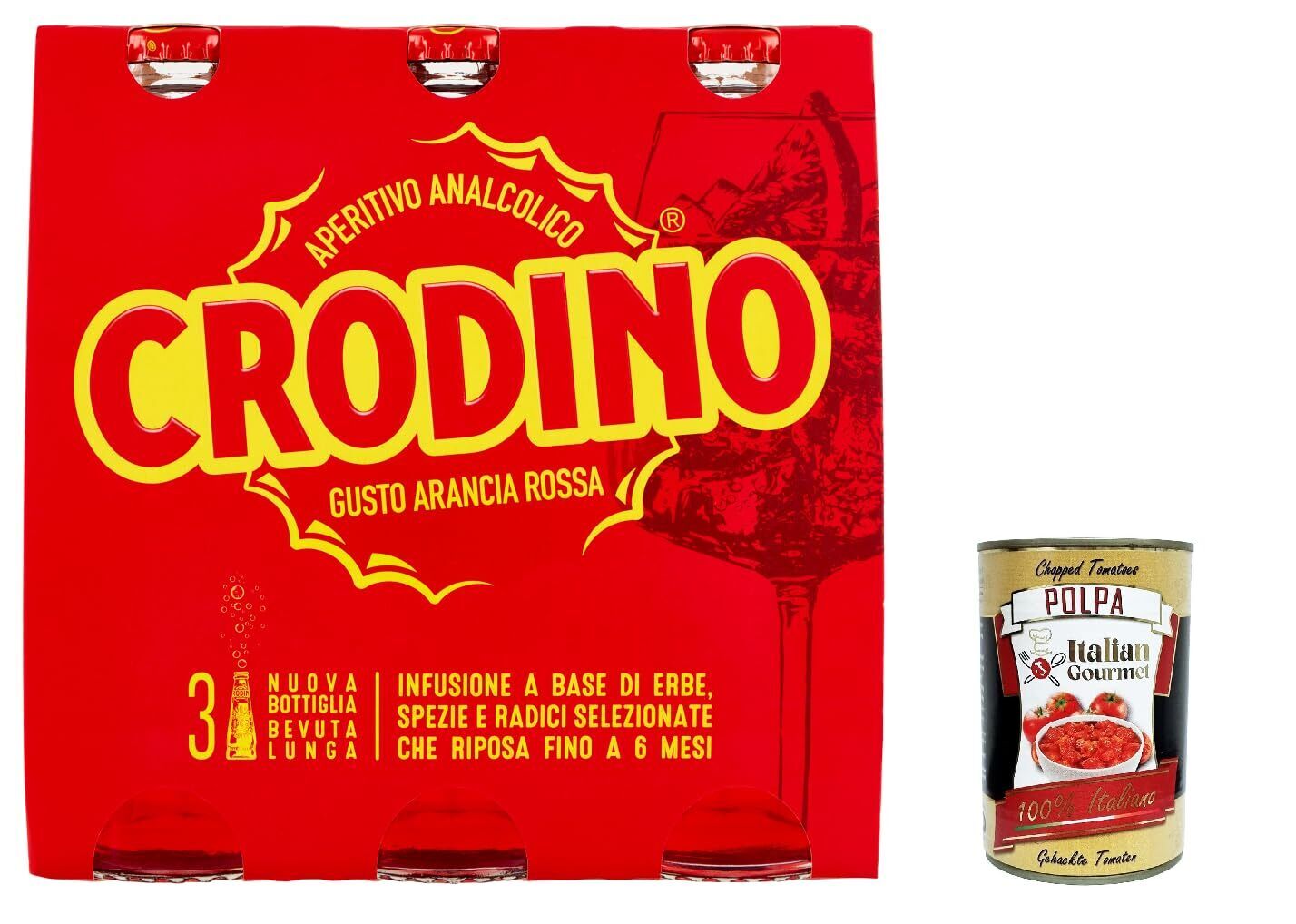 12X Campari Crodino Arancia Rossa Rot Orange 175Ml+Italian Gourmet Polpa 400G