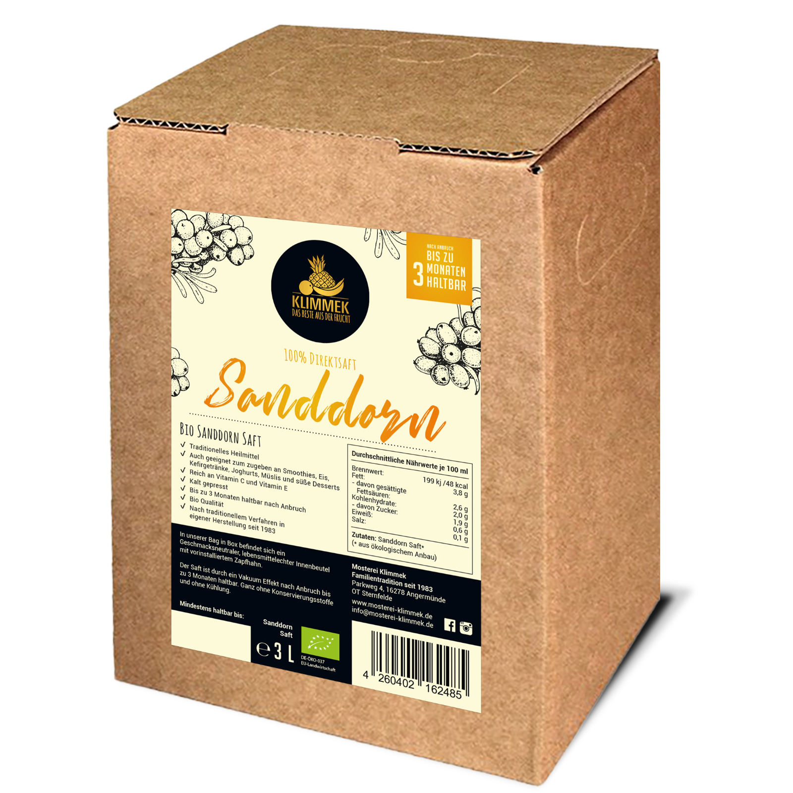 Klimmek - Bio Sanddornsaft Ohne Zusätze 3 L Bag In Box