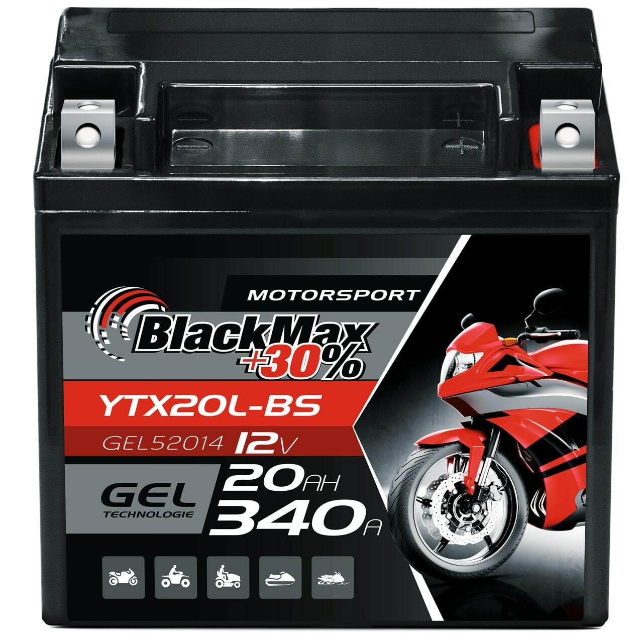Blackmax Ytx20L-Bs Motorradbatterie Gel 12V 20Ah 52014 82000 Ctx20L-Bs Gtx20-Bs