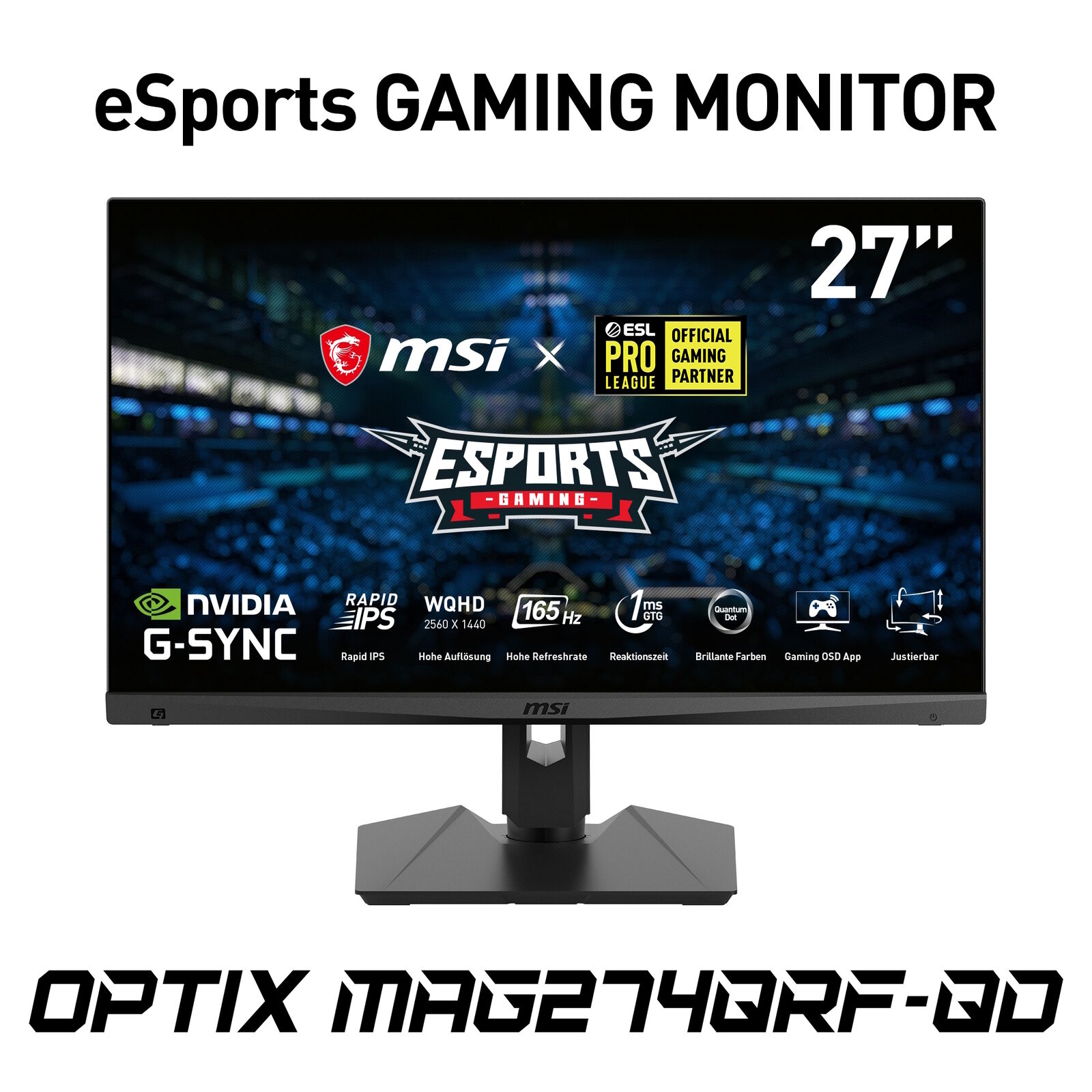 Msi Optix Mag274Qrfde-Qd Gaming Monitor - Qhd,165Hz, Quantum Dot Msi Esport Gami
