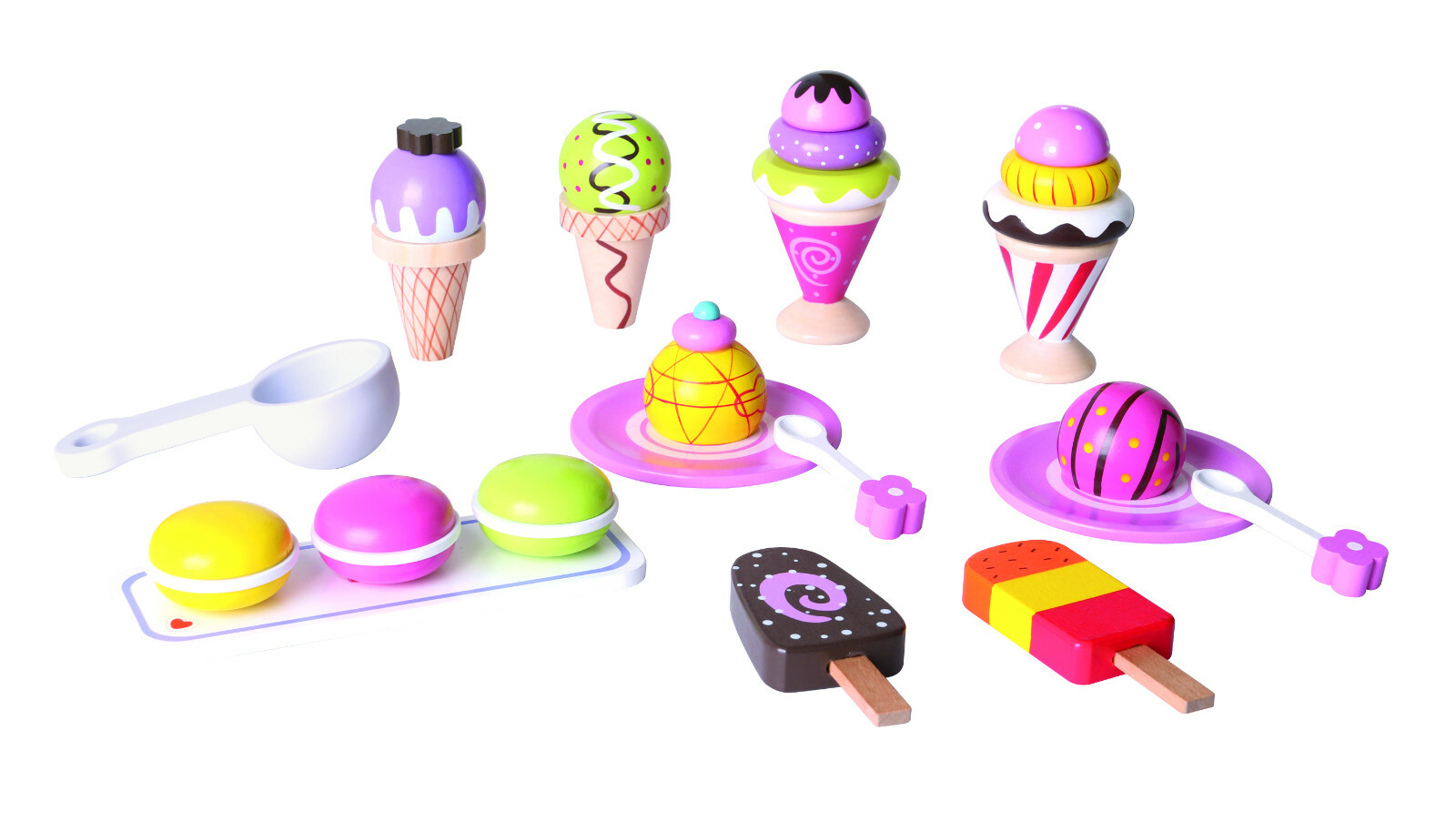 Lelin Holz - Eiscreme / Eistüten / Eis Am Stiel / Eisset / Zubehör . 21 Teilig