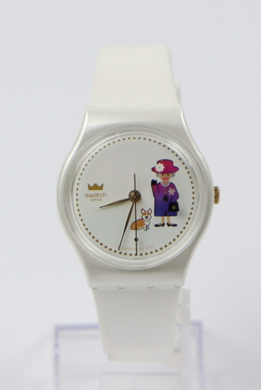 Armbanduhr Montre Swatch Sondermodell Thronjubiläum Queen Analog Uhr Weiß B-Ware
