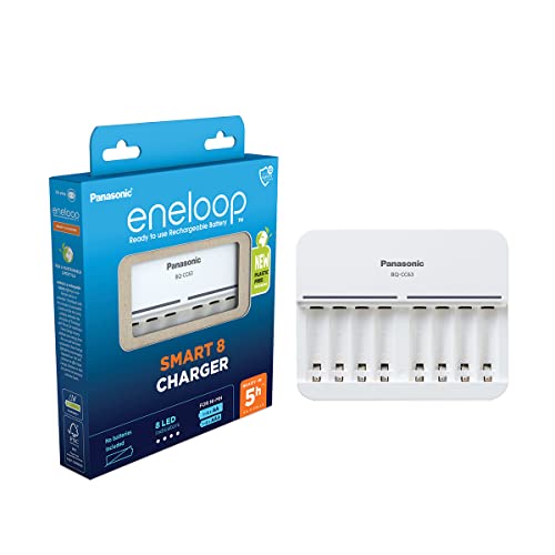 Panasonic Eneloop Caricabatterie Smart 8, Per 1-8 Batterie Aa/Aaa Ni-Mh, Con 8 Indicatori Led E 9 Funzioni Di Sicurezza, Blue