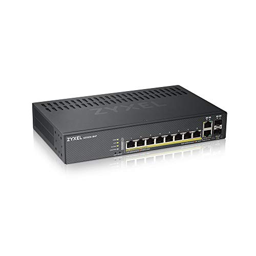 Zyxel Switch Poe + Smart Managed Ethernet Gigabit 8 Porte Con 130 Watt Budget E 2 Porte Combo Gigabit E Modalità Cloud Ibrida, Garanzia A Vita [Gs1920