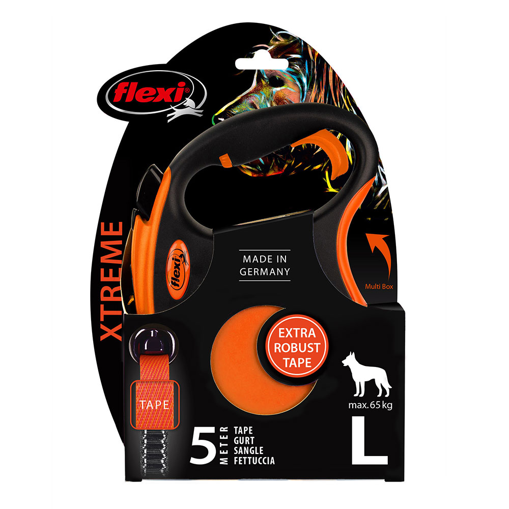 flexi Xtreme Gurt-Leine orange, 5m / L bis 65kg Hund