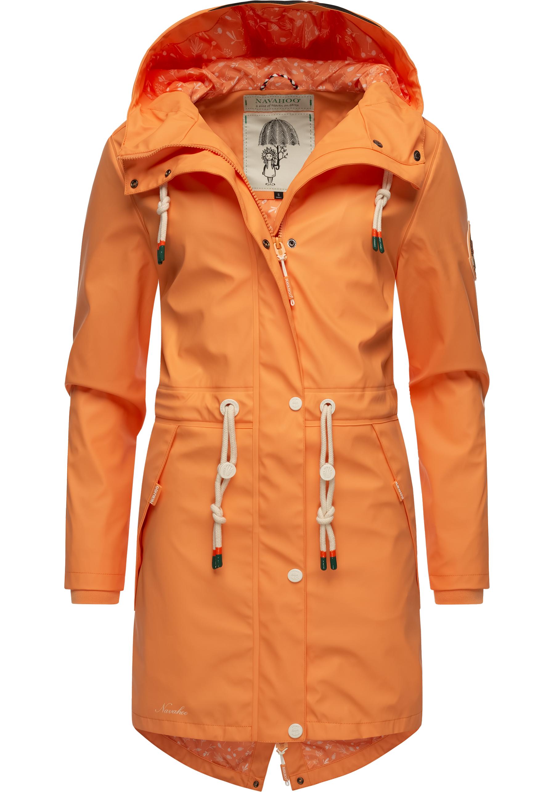 Regenjacke NAVAHOO "Tropical Stormoo" Gr. M (38), orange (apricot) Damen Jacken Lange modischer Outdoor Regenmantel