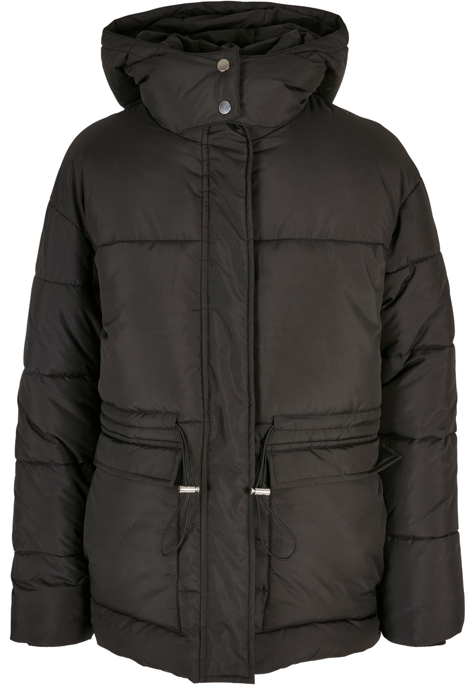 Winterjacke URBAN CLASSICS "Damen Ladies Waisted Puffer Jacket" Gr. 3XL, schwarz (black) Damen Jacken Nylonjacken