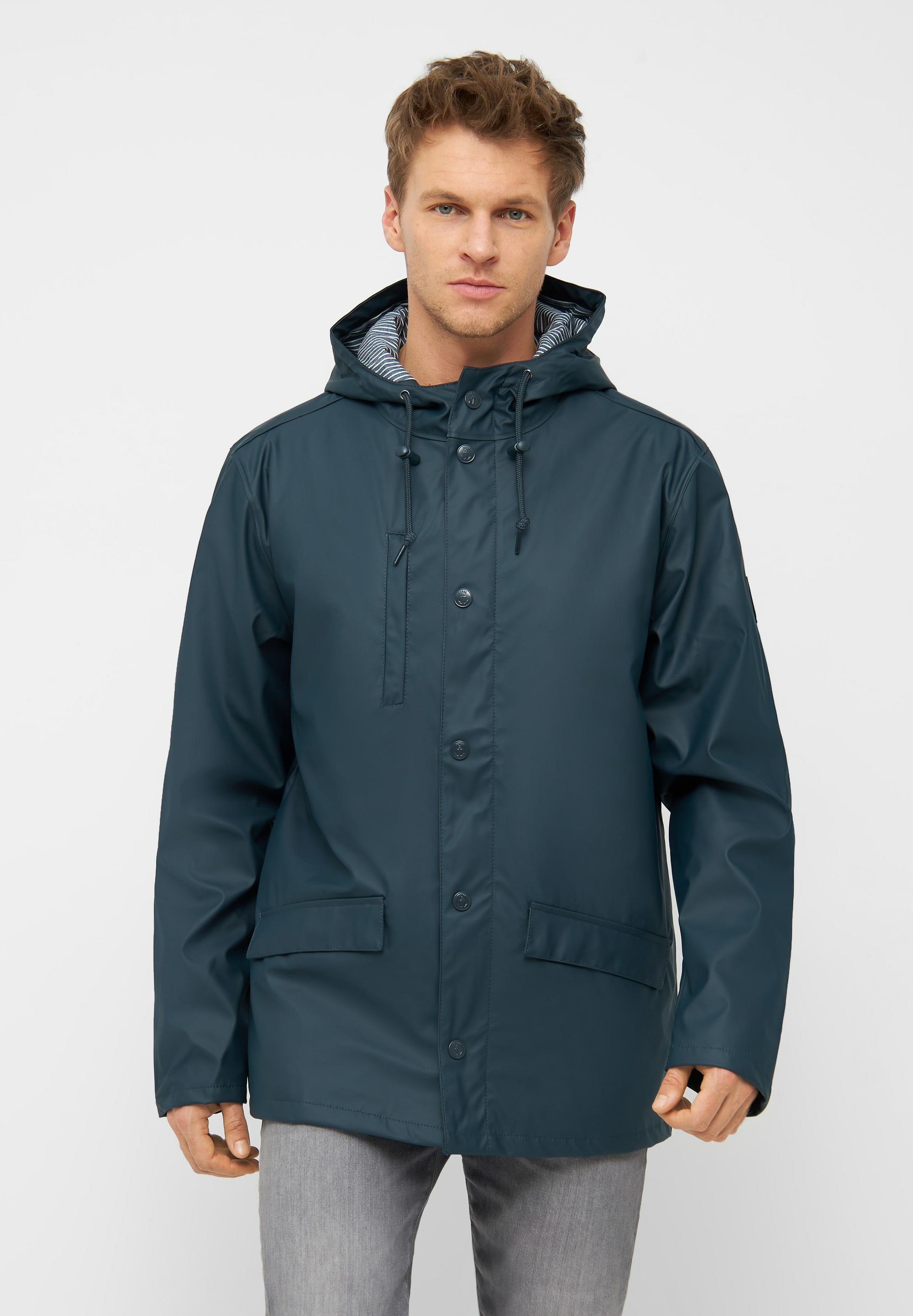 Regen- und Matschjacke DERBE "Passby" Gr. S, blau (navy, navy) Herren Jacken Übergangsjacken Wasserabweisend, winddicht, gestreiftes Innenfutter, nach