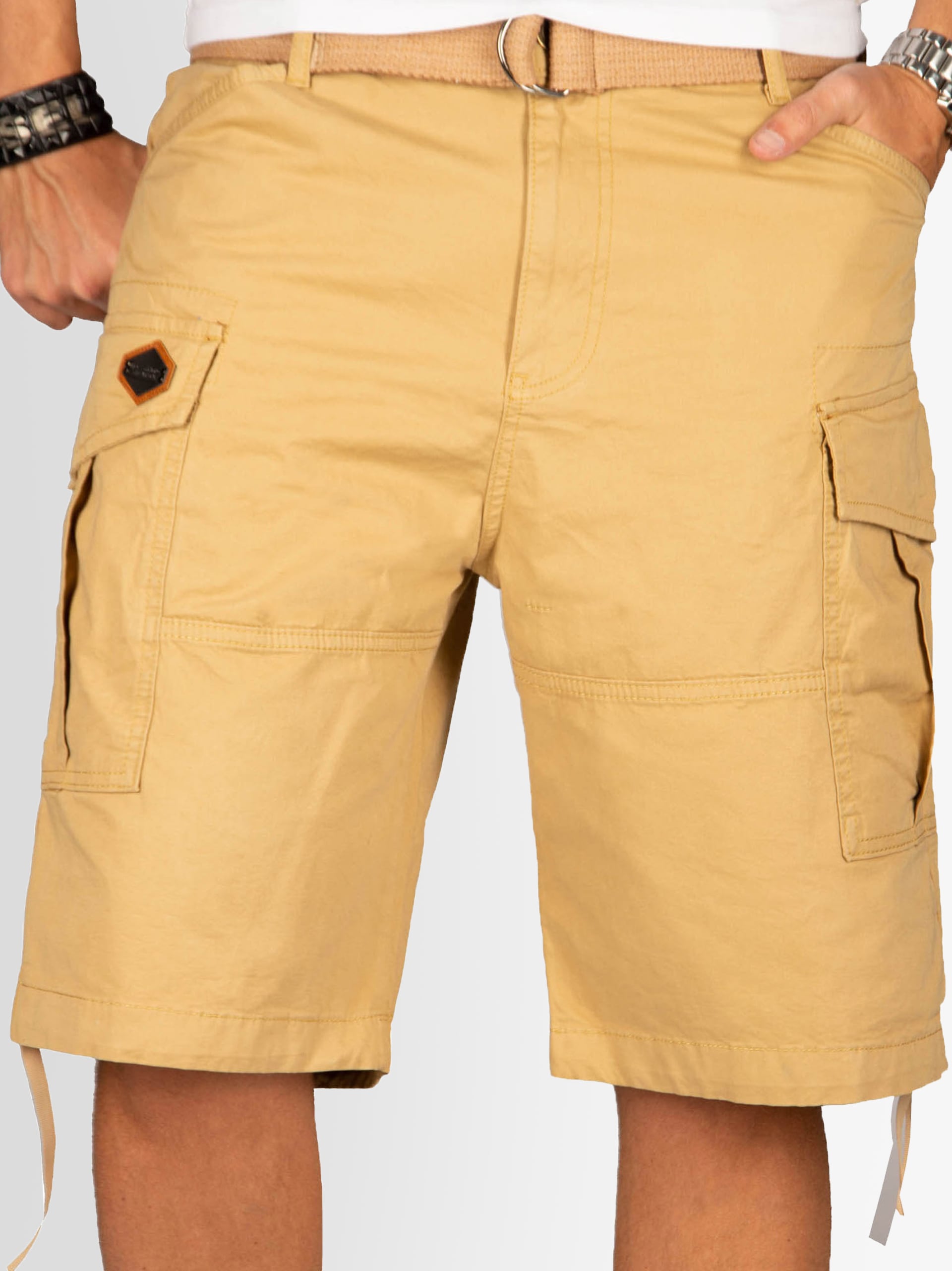 Cargoshorts ALESSANDRO SALVARINI "ASLeon" Gr. W34, Normalgrößen, beige Herren Hosen Cargoshorts inklusive passendem Gürtel