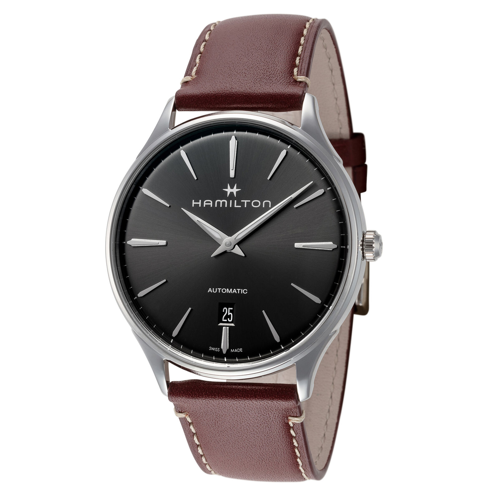 Hamilton Herren H38525881 JAZZMASTER Thinline 40mm Schwarz Zifferblatt Leder Uhr