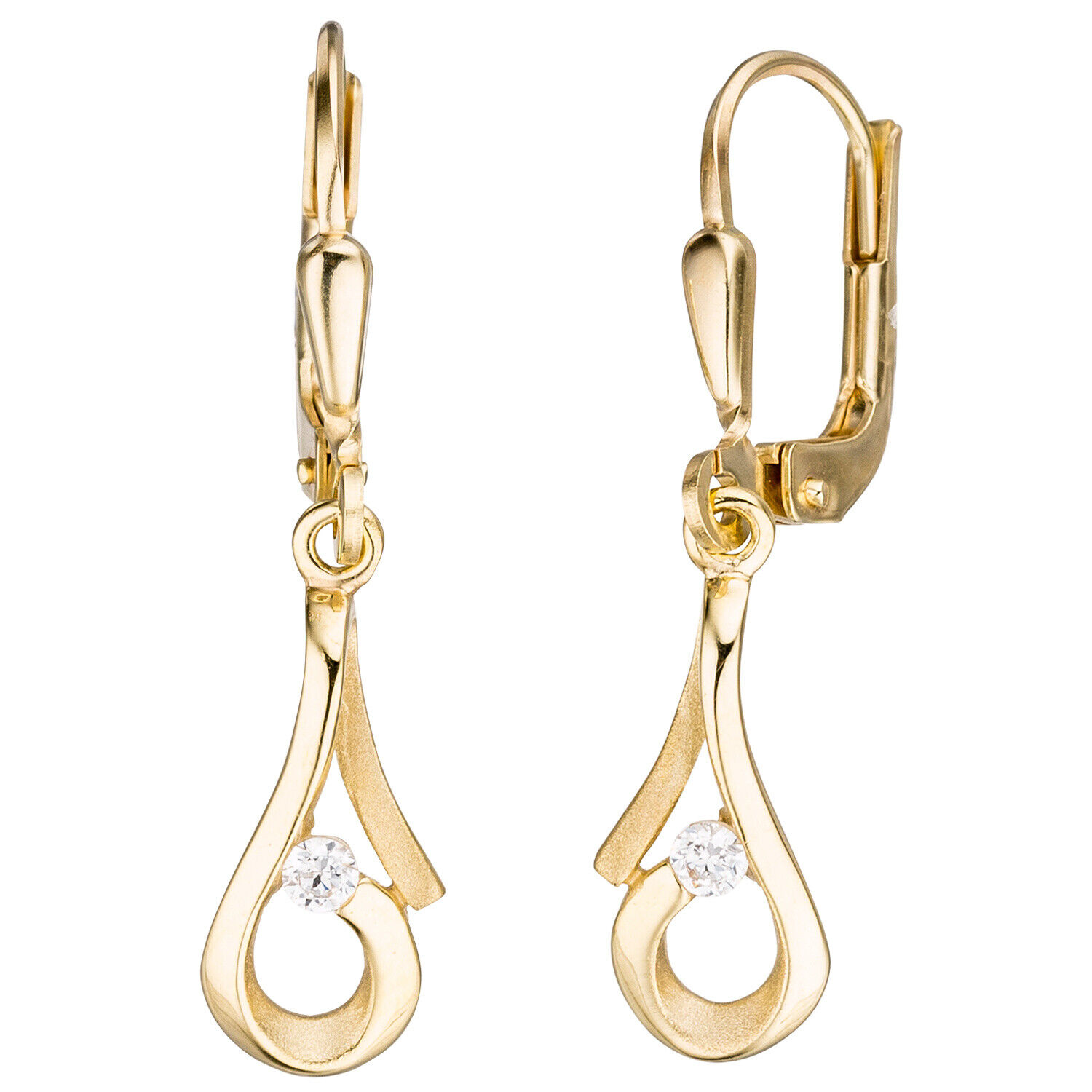 JOBO  "44032" Ohrhänger 333 Gold Gelbgold teil matt 2 Zirkonia Boutons Ohrringe