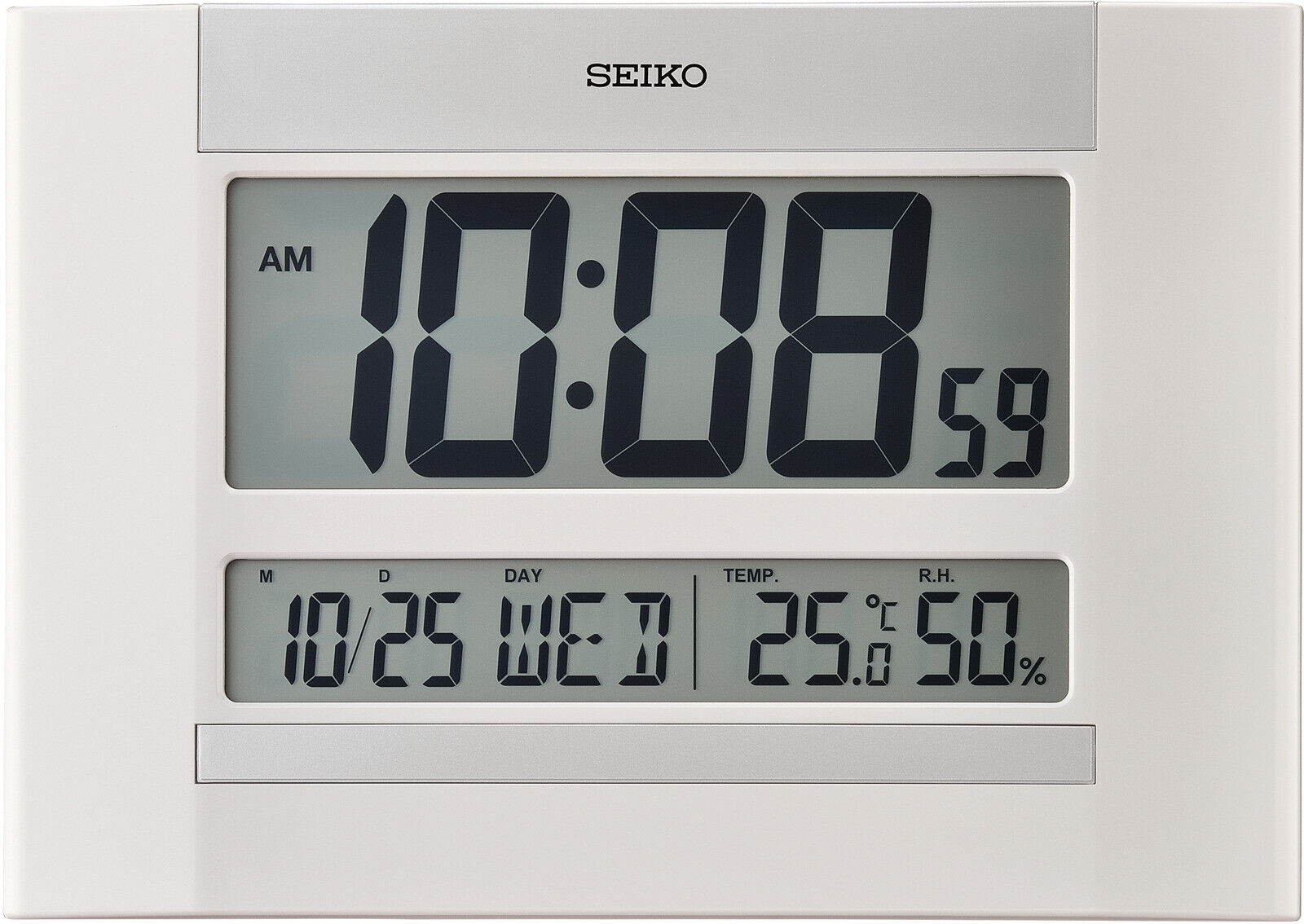SEIKO - Wanduhr LCD QHL088W, Wanduhr mit LCD-Anzeige, LCD Kalender