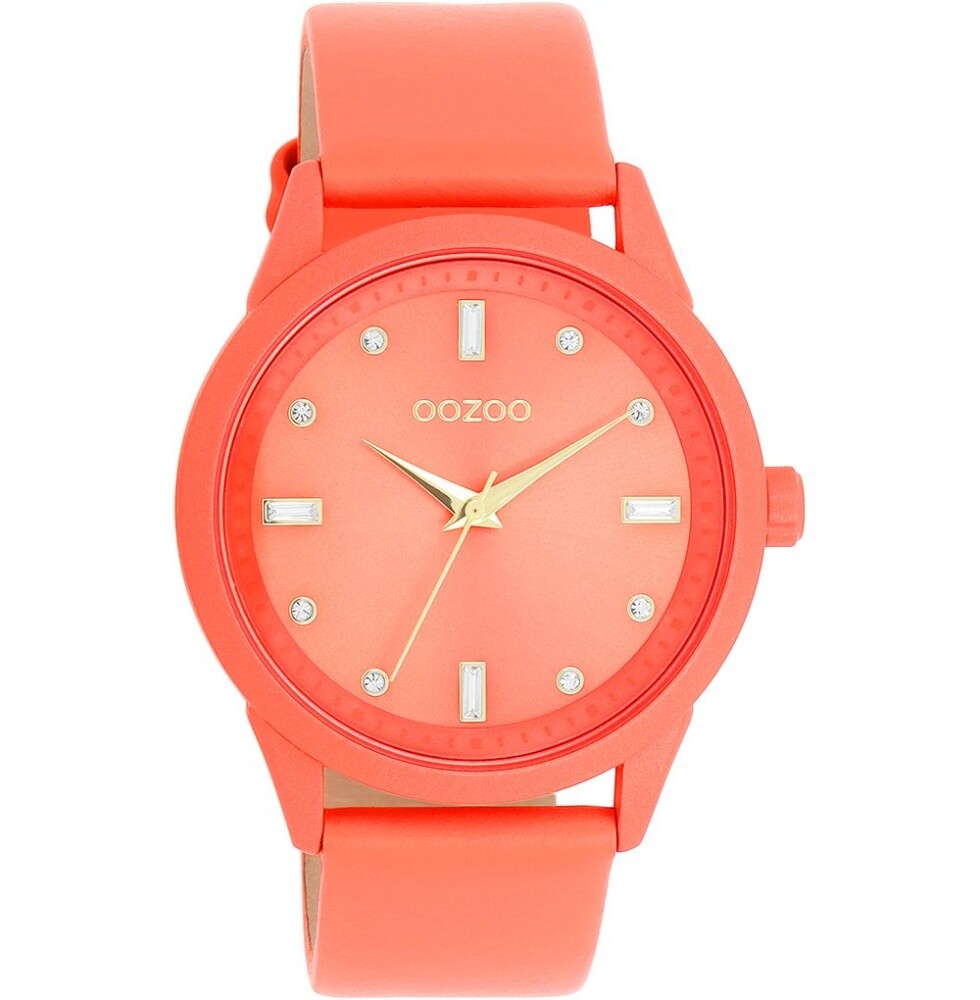 Oozoo Damenuhr C11285 Lachsfarben Zirkonia Lederband 40 mm