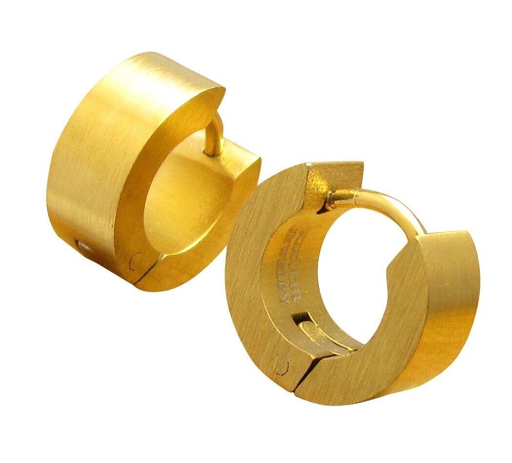 Damen Herren Ohrringe Gold Allseitig Matt Ø 12 mm Edelstahl Klapp Creolen Klein