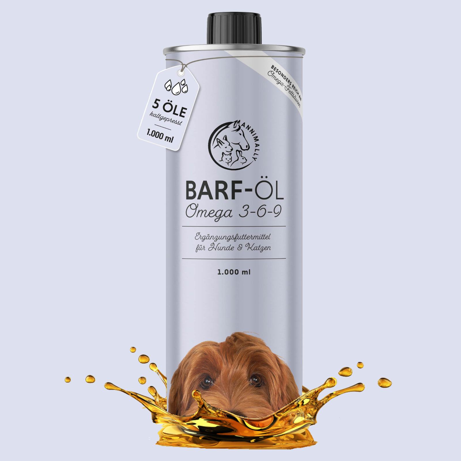 Barf Öl 1000 ml - Omega 3-6-9 Öl für Hunde & Katzen - Omega 369 Öl