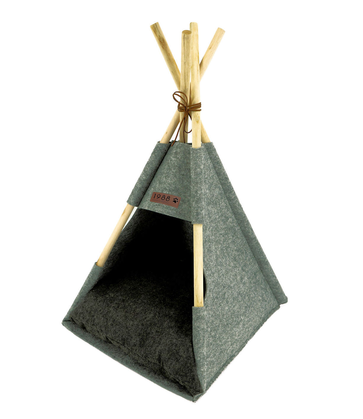 Tipi Tierzelt aus Filz & Holz - Haustier Katzen Hunde Zelt Schlafplatz Kissen