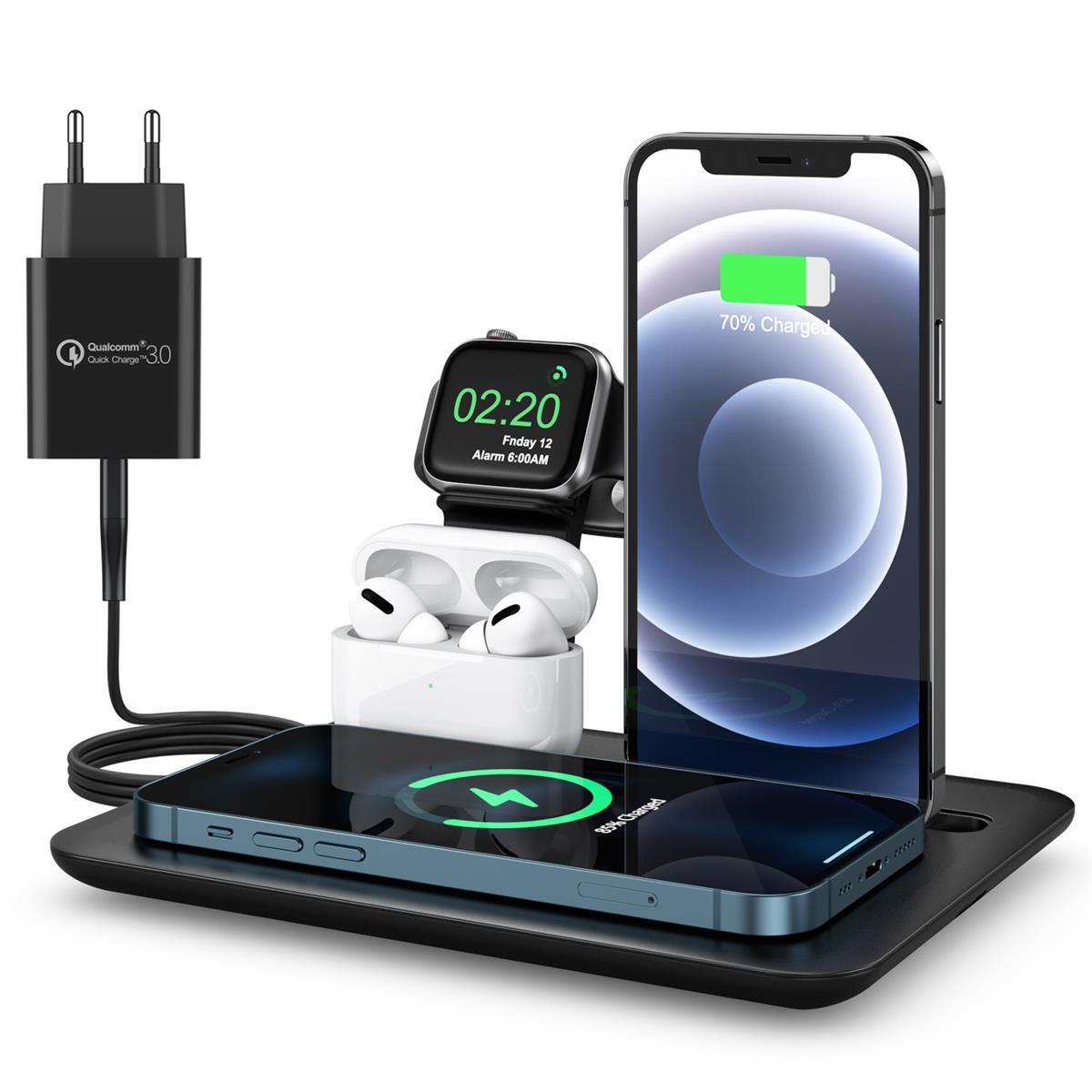 Wisam® 4 in 1 QI Ladestation 15W Air pods Apple Watch iPhone USB-C Wireless