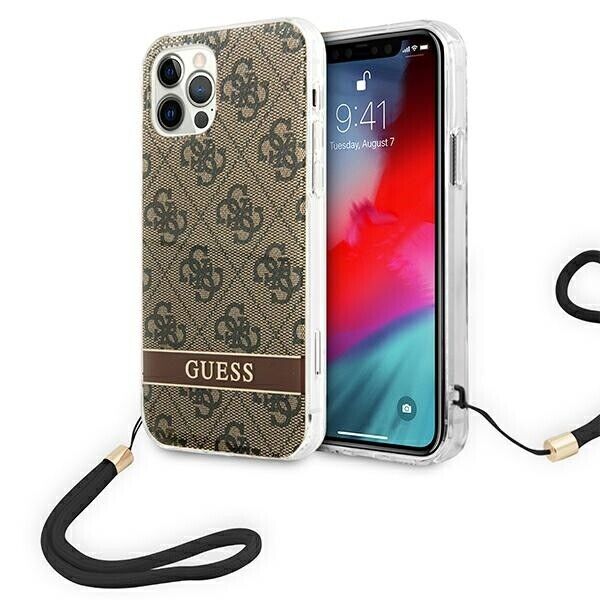 Guess Hülle Für iPhone 12/12 Pro Hülle Braun case 4G Print Strap