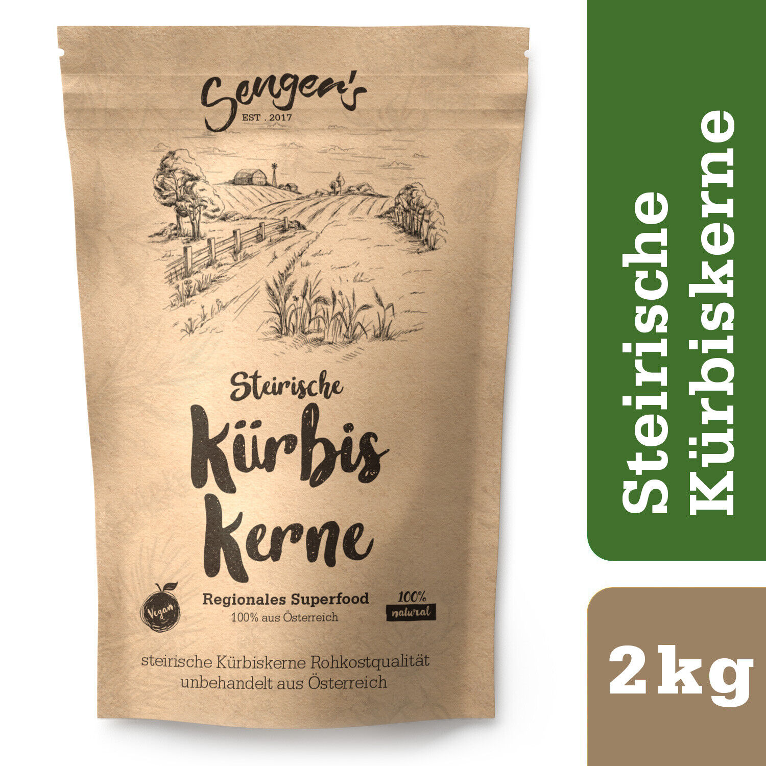 2 kg steirische Kürbiskerne Kürbiskern Rohkostqualität unbehandelt vegan 2.000g