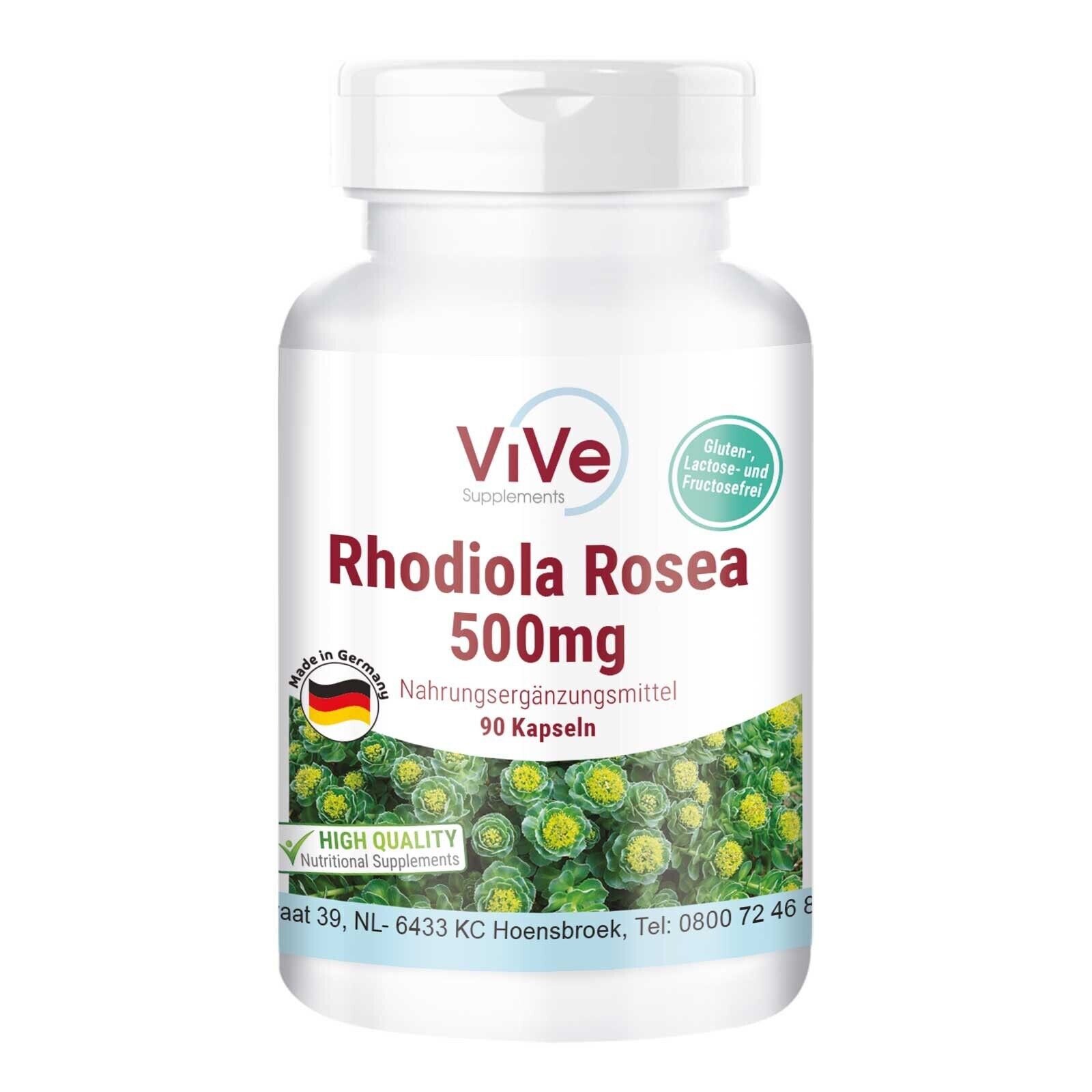 Rhodiola Rosea Extrakt 500 mg - 90 Kapseln Rosenwurz - vegan | ViVe Supplements