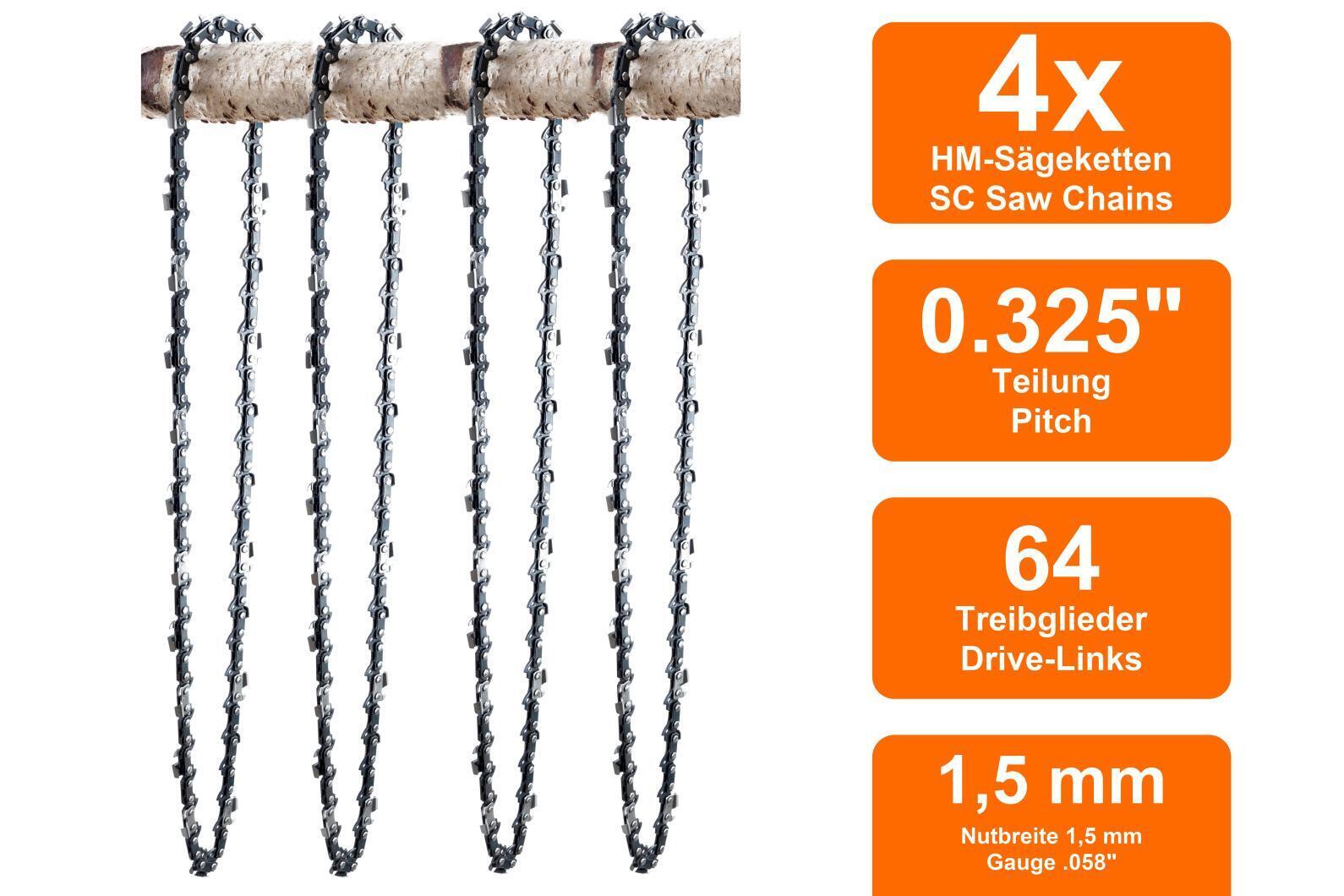 4 Sägeketten passend für Jonsered 2245 | 38cm 0.325 64TG 1,5mm