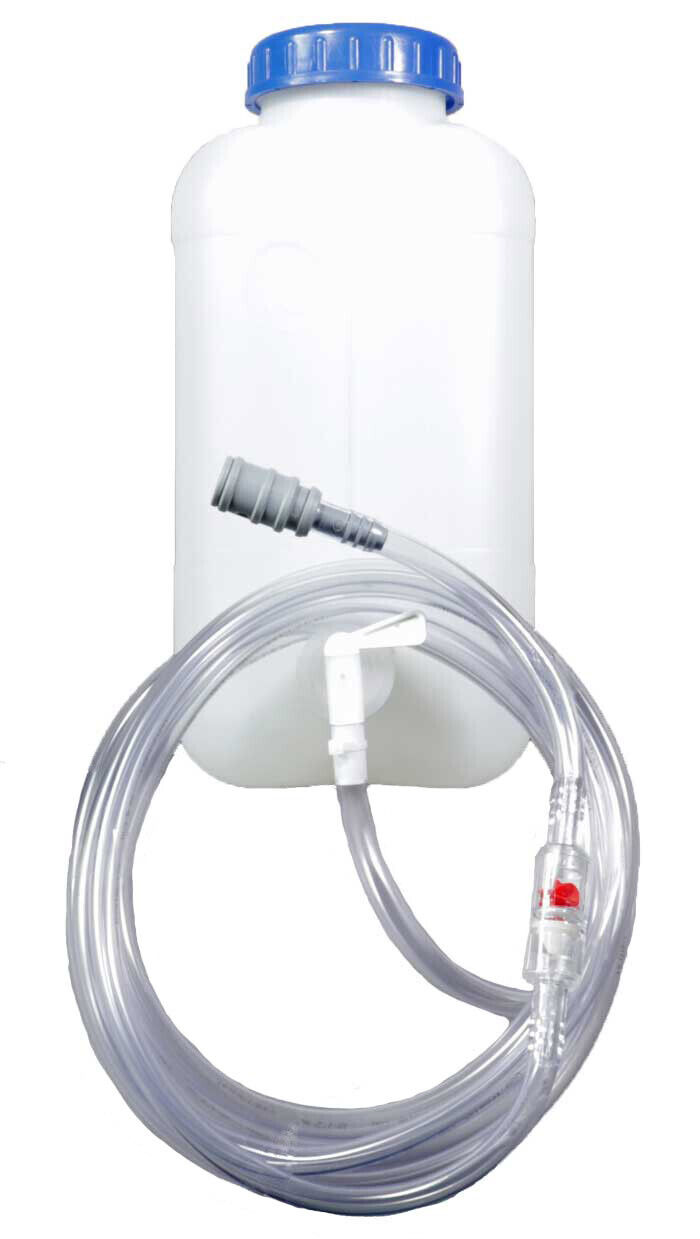 Fallwasserbehälter 10l mit Auslaufhahn, Fließanzeiger mit Filter, Schlauch (4m)
