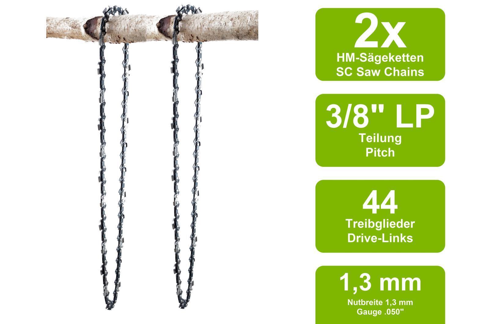 2 Sägeketten passend für AL-KO 526 | 30cm 3/8LP 44TG 1,3mm