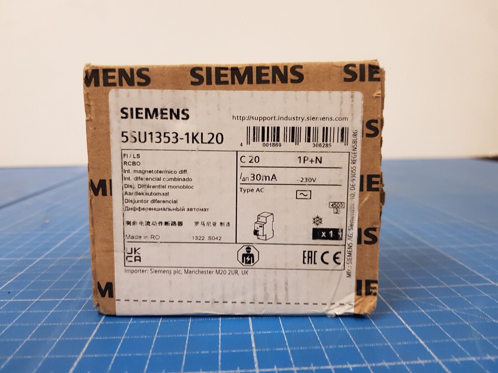 Siemens 5SU1353-1KL20 Fehlerstromschutzschalter C20, 230V, 30mA