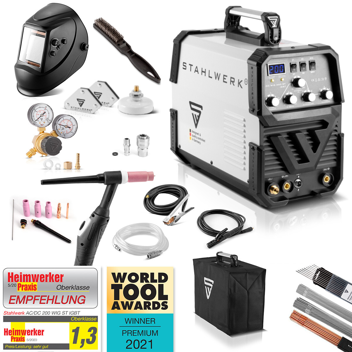 Vollausstattung Schweißgerät Stahlwerk AC DC Wig MMA 200 ST IGBT Inverter Welder